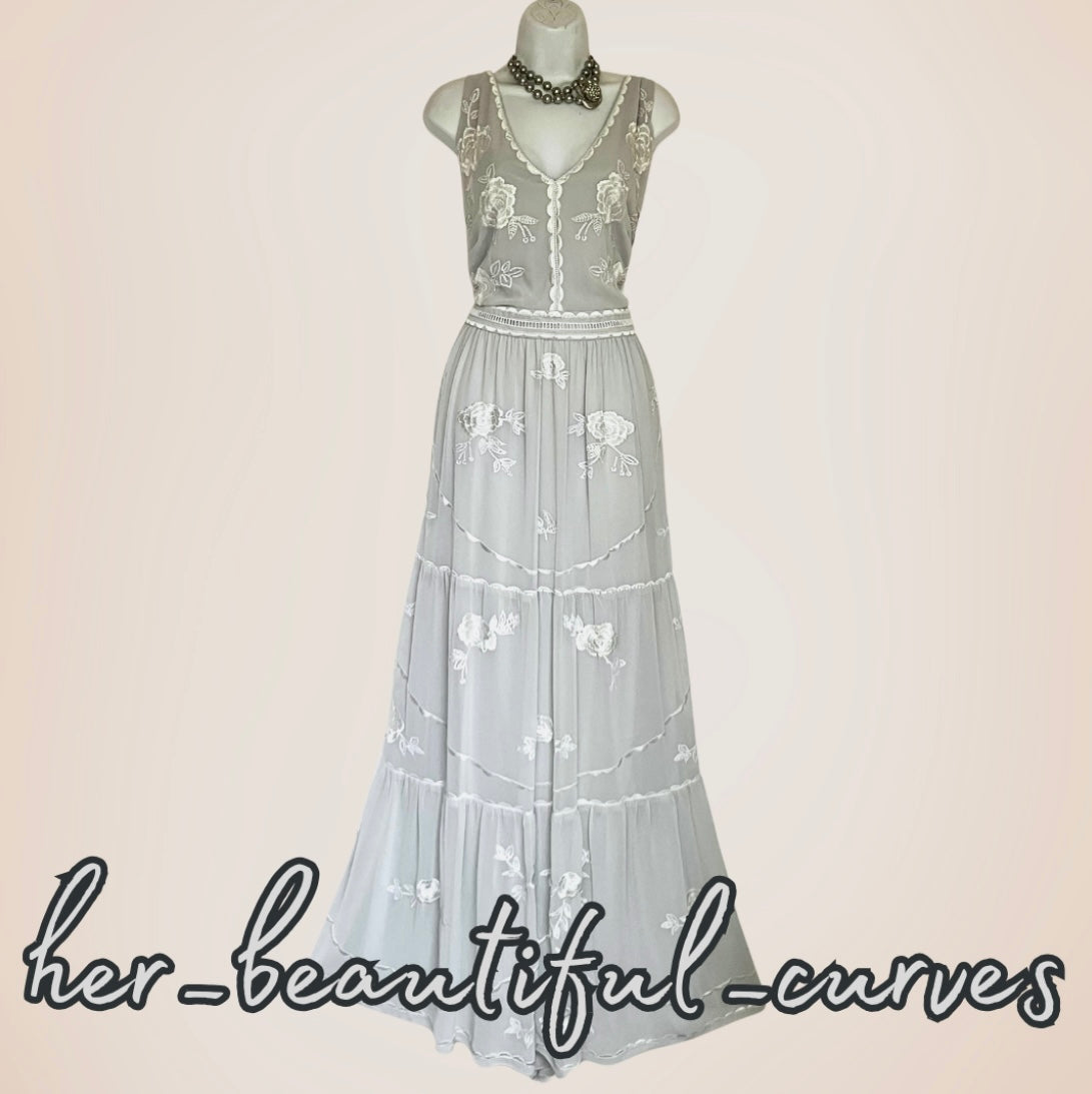 MONSOON EMBROIDERED FLROAL SEQUINS MAXI OCCASION WEDDING PARTY DRESS SIZE 24