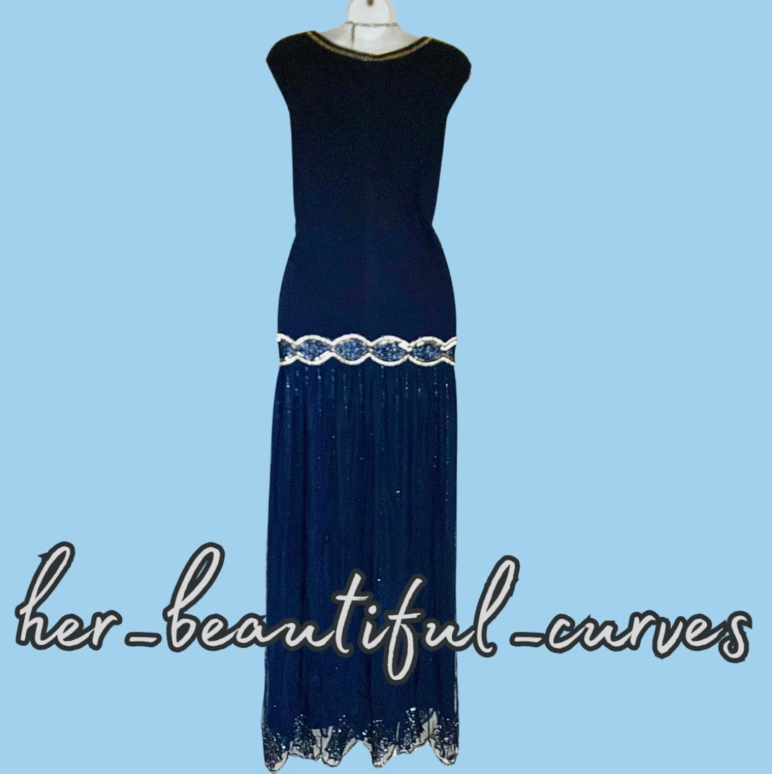 JOANNA HOPE NAVY 20s GATSBY SEQUINS BEADES EVENING OCCASION PARTY DRESS SIZE 24