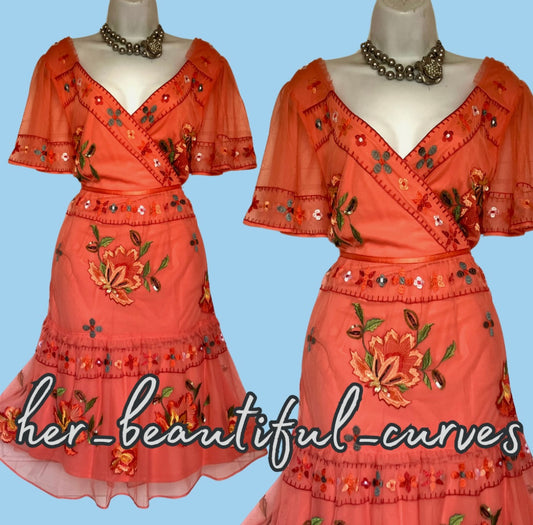 MONSOON EMBROIDERIES & SEQUINS OCCASION PARTY DRESS SIZE 16 new with tags