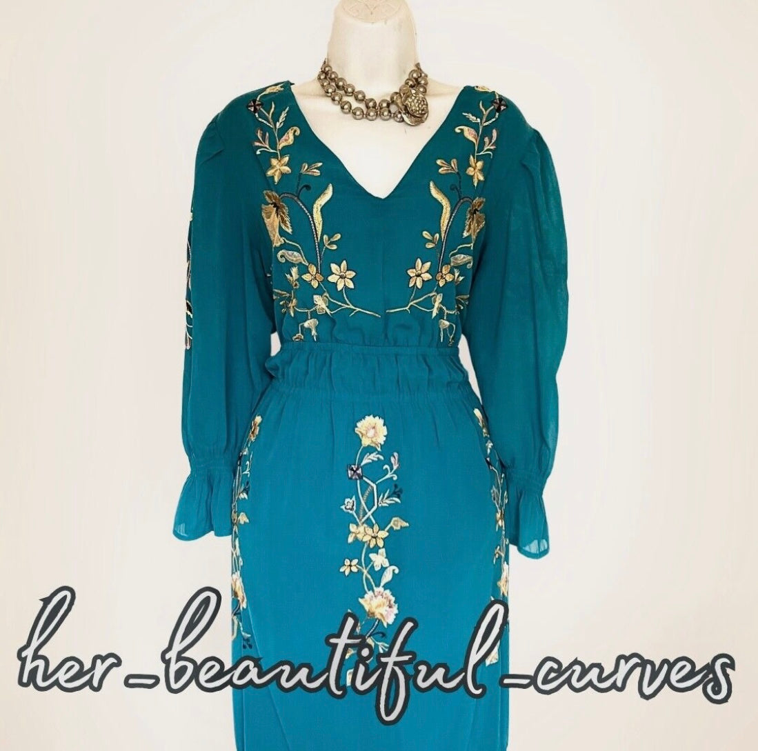 MONSOON EMBROIDERED FLORAL PATTERN MIDI OCCASION PARTY DRESS SIZE 16 new