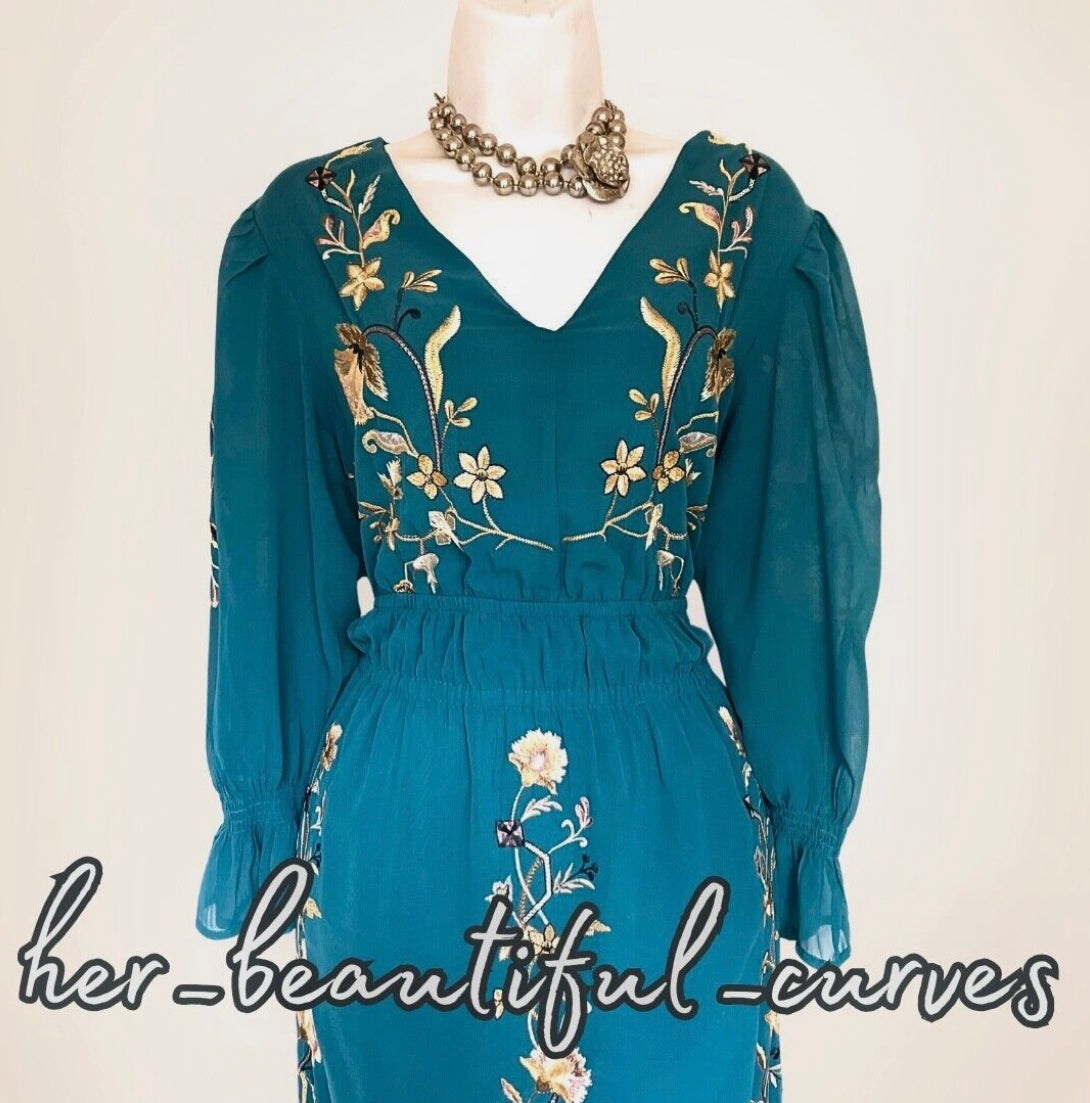 MONSOON EMBROIDERED FLORAL PATTERN MIDI OCCASION PARTY DRESS SIZE 16 new