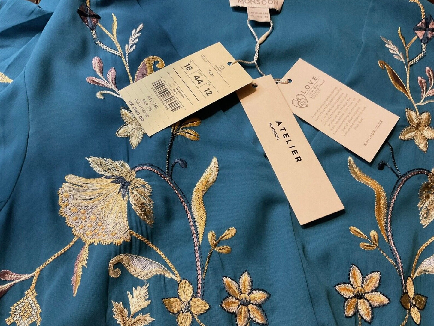 MONSOON EMBROIDERED FLORAL PATTERN MIDI OCCASION PARTY DRESS SIZE 16 new