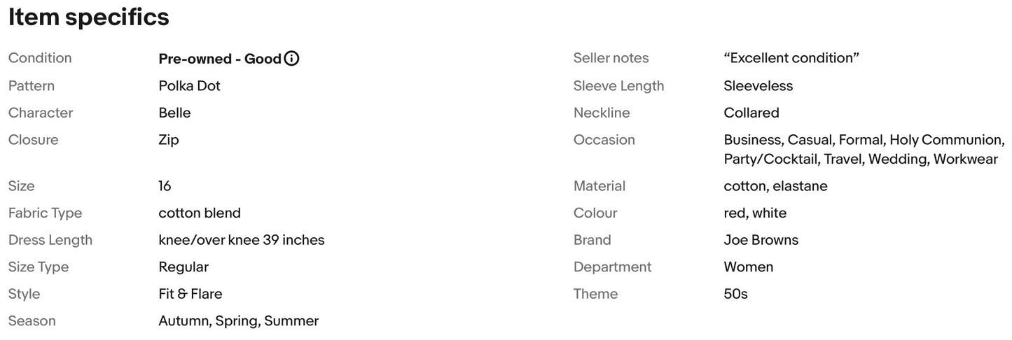 STUNNING JOE BROWNS 50s VINTAGE POLKA DOTS FIT & FLARE DRESS SIZE 16