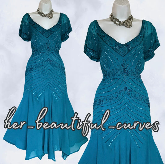 JOANNA HOPE SEQUINNED BEADED EVENING EMBELLISHED OCCASION PARTY DRESS SIZE 16