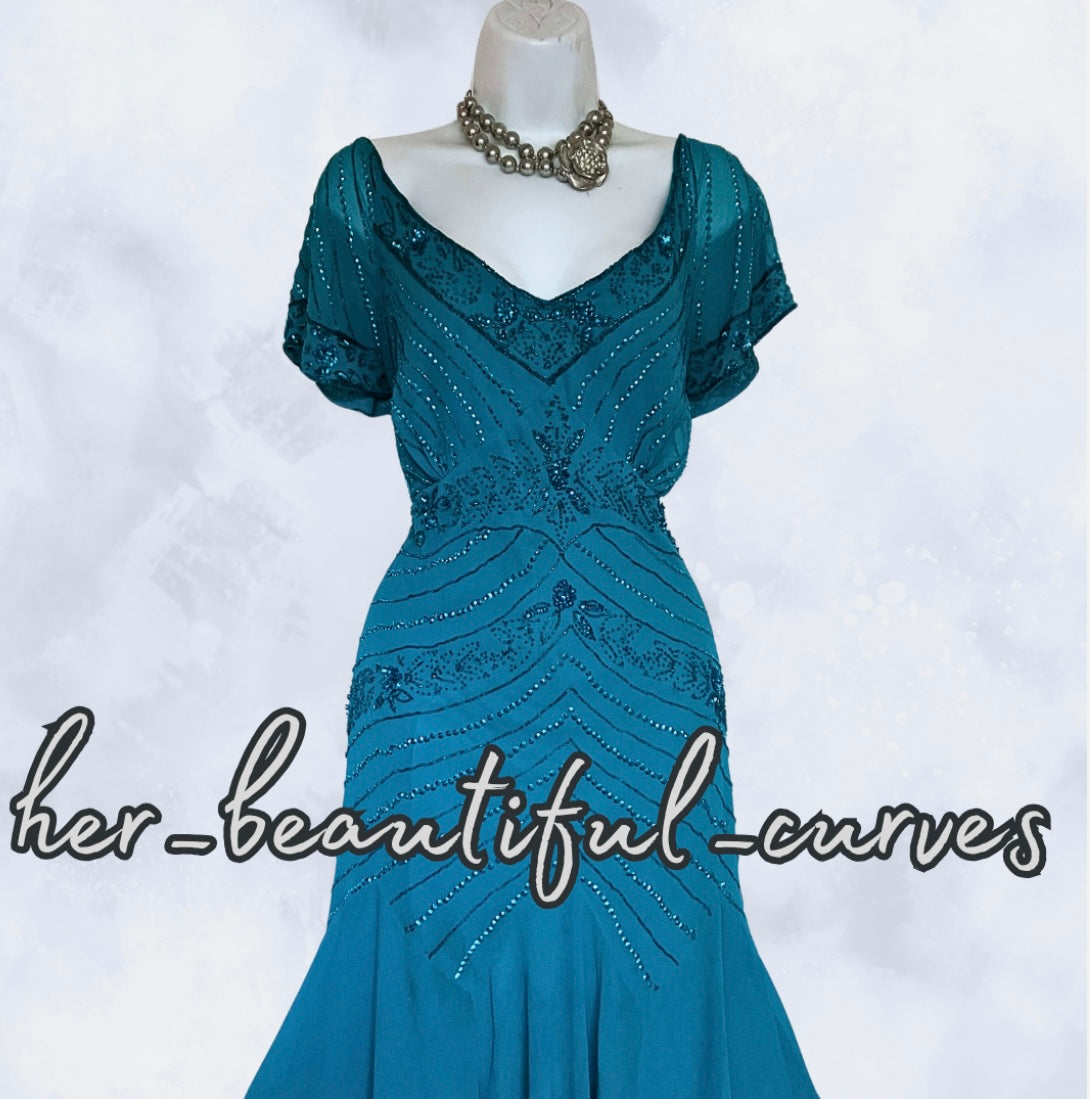JOANNA HOPE SEQUINNED BEADED EVENING EMBELLISHED OCCASION PARTY DRESS SIZE 16