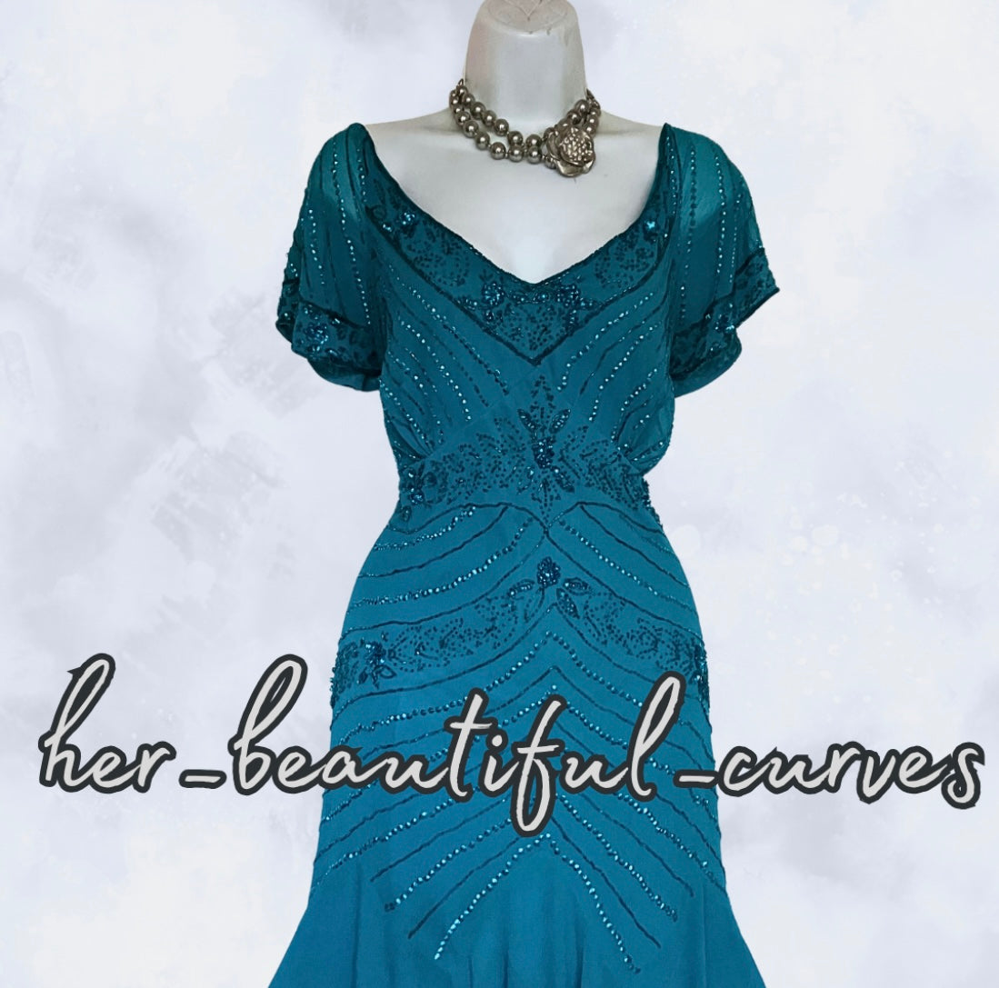 JOANNA HOPE SEQUINNED BEADED EVENING EMBELLISHED OCCASION PARTY DRESS SIZE 16