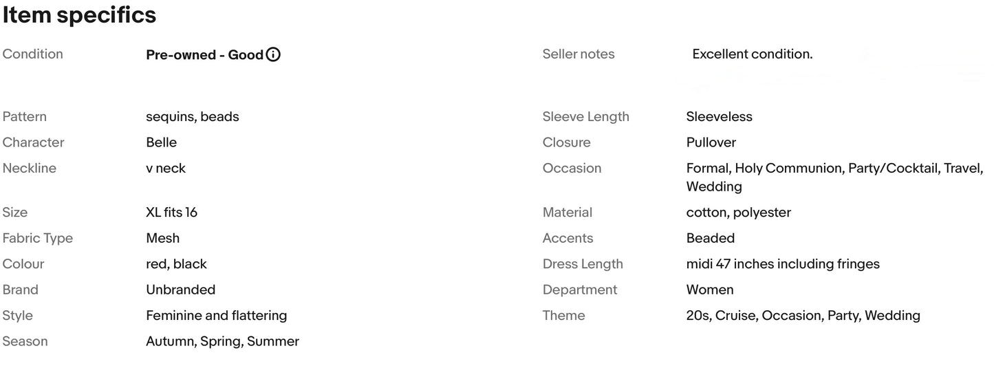 LADIES SEQUINS BEADS 20s GATSBY OCCASION PARTY DRESS SIZE XL FITS 16