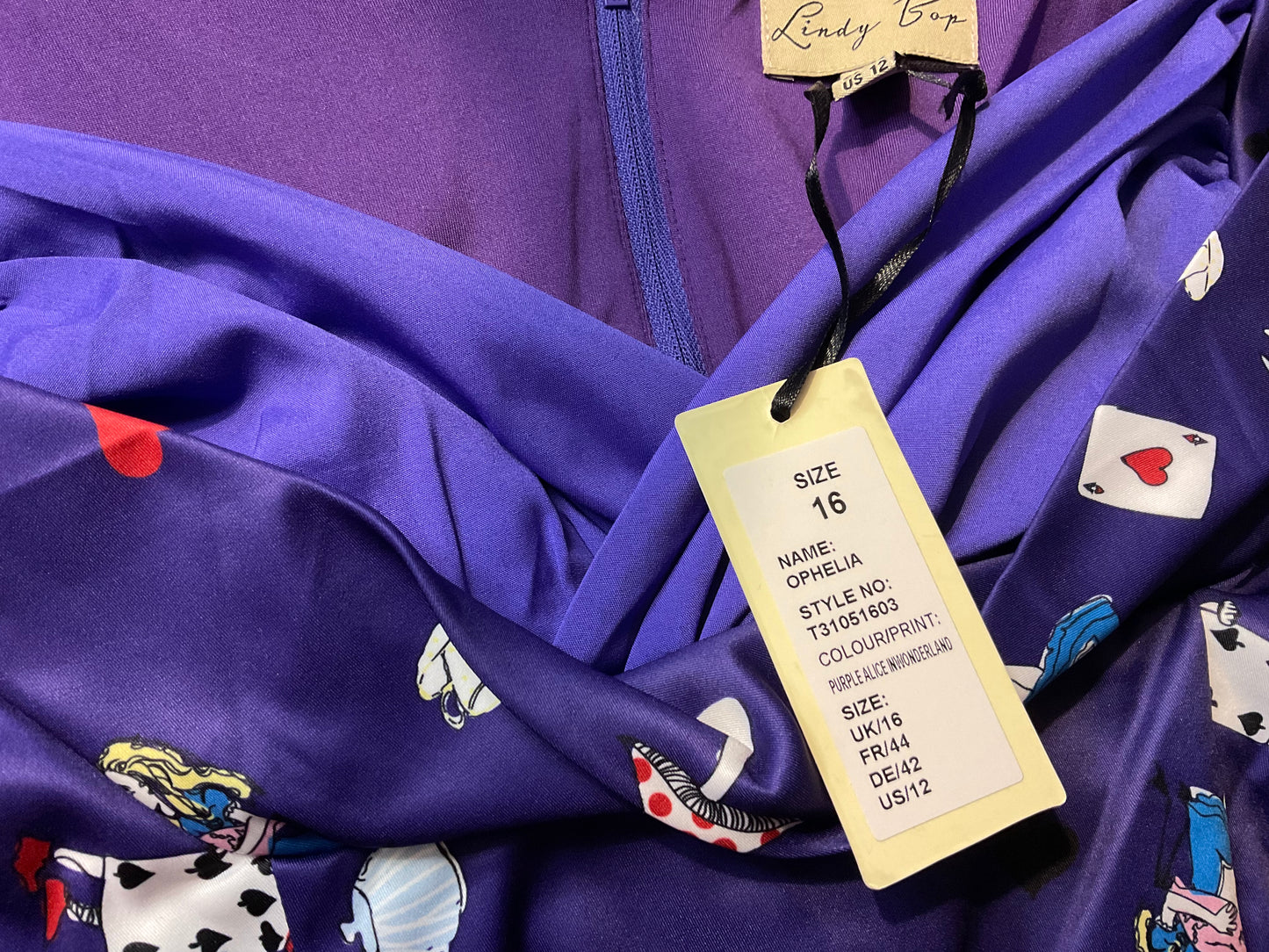 LINDY BOP ALICE IN WONDERLAND 50s VINTAGE STYLE OCCASION PARTY DRESS SIZE 16 NEW