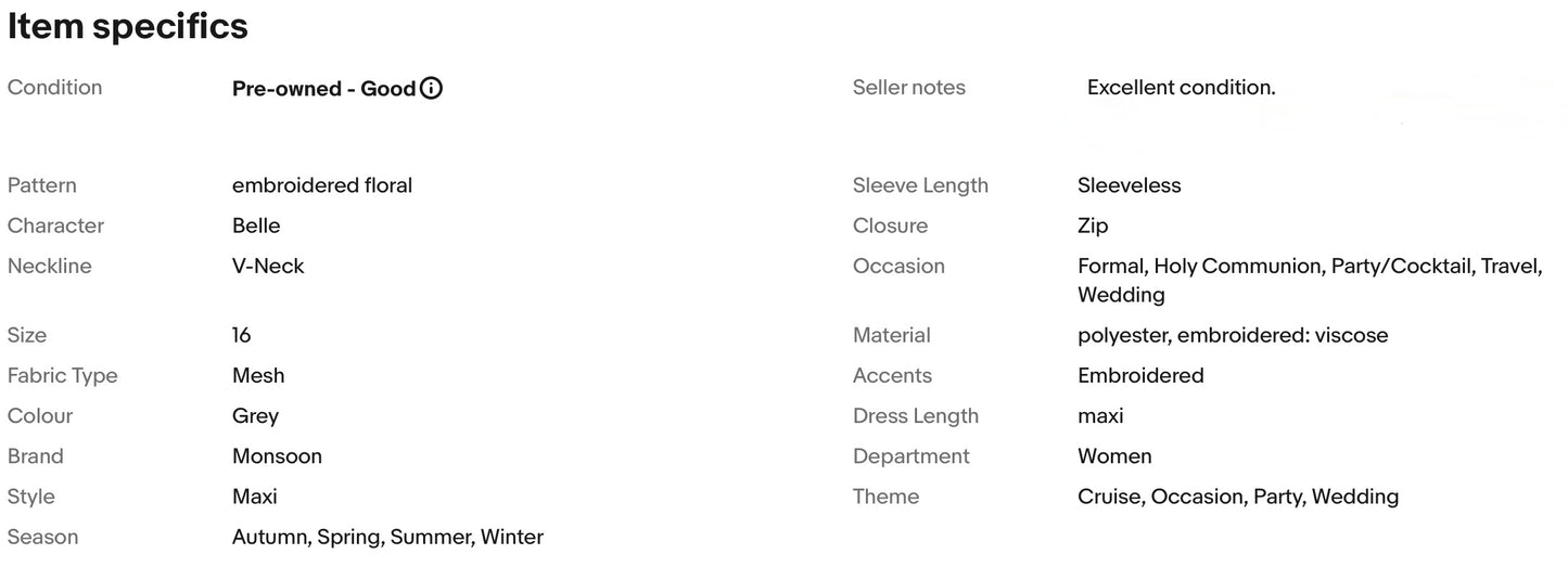 MONSOON EMBROIDERED FLORAL MAXI WEDDING OCCASION EVENING PARTY DRESS SIZE 16