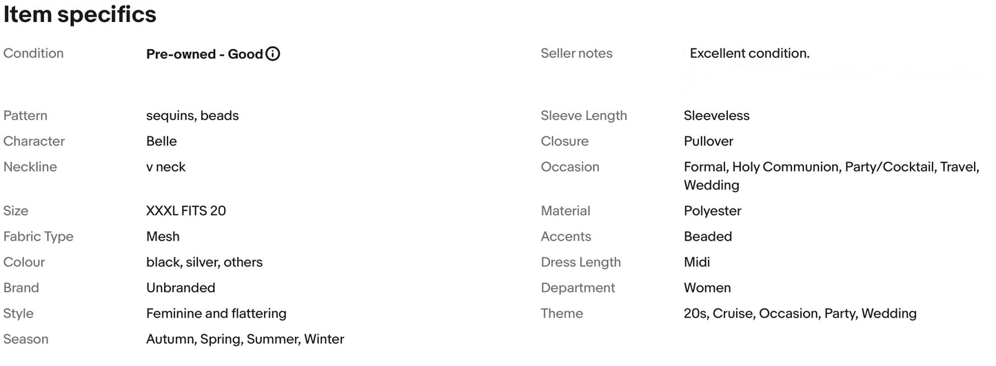 LADIES SEQUINS BEADS 20s GATSBY OCCASION PARTY DRESS SIZE XXXL FITS 20